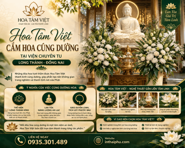 cắm hoa cúng dường tại Viện Chuyên Tu Long Thành Đồng Nai
