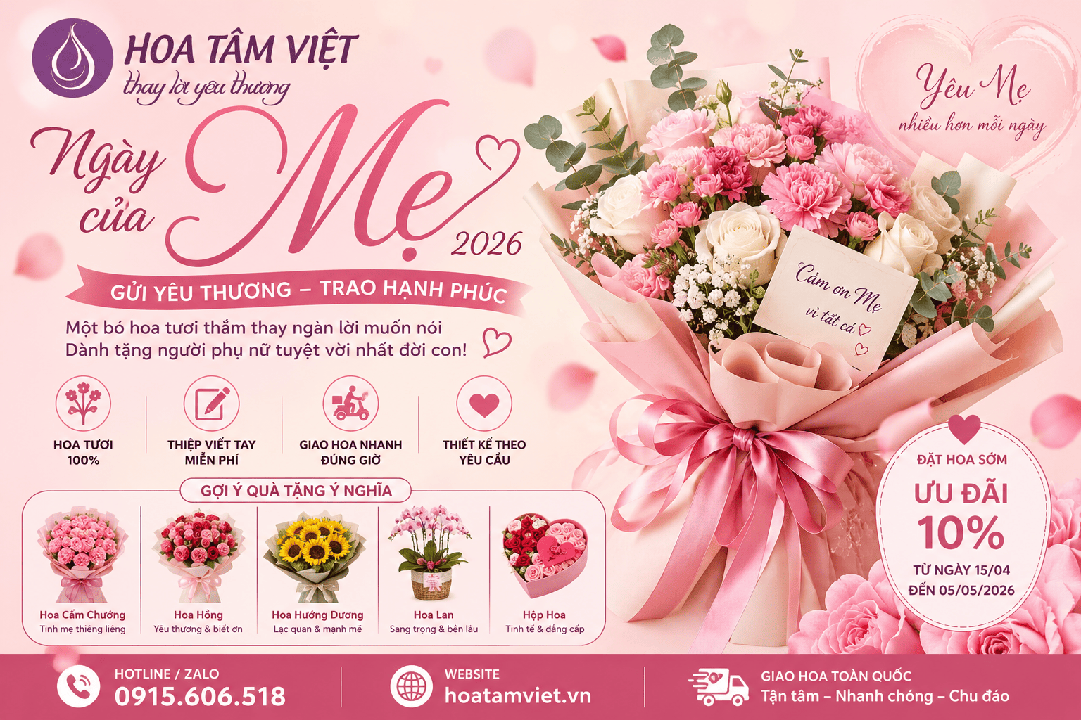 Quà tặng Ngày của Mẹ 2026 | Hoa tươi ý nghĩa – Hoa Tâm Việt
